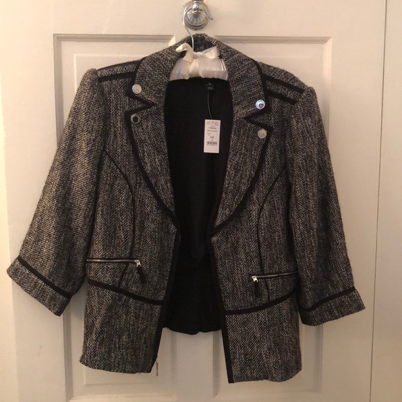 White House Black market WHBM, black white silver tweed jacket size 14 - Picture 1 of 7